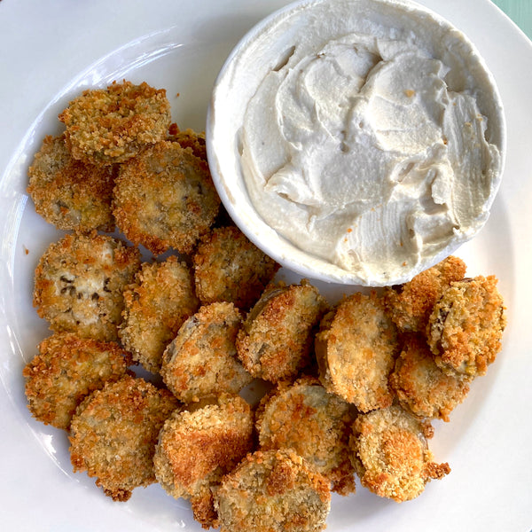 Crispy Eggplant Coins w/ Yogurt Tahini Dip - Local Roots NYC
