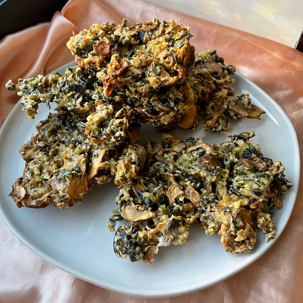 Komatsuna & Mushroom Fritters - Local Roots NYC