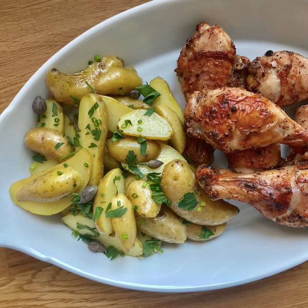 Sumac Chicken Drumsticks with Herbed Fingerling Potatoes - Local Roots NYC
