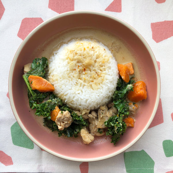 Coconut Milk Chicken Stew with Sweet Potato & Curly Kale