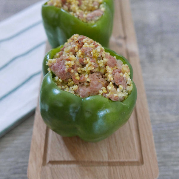 Tomatillo, Turkey and Millet Stuffed Peppers