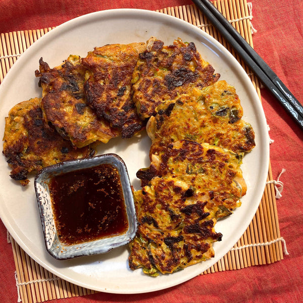 Hobak Buchim (Zucchini Pancakes) with Ramp Kimchi