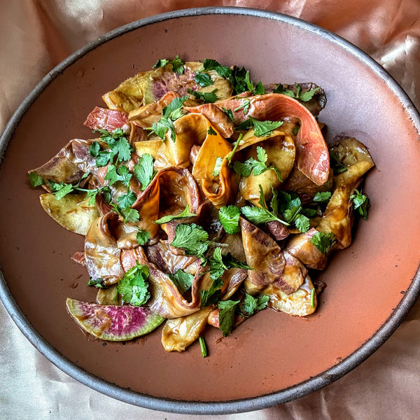 Rainbow Carrot “Noodles” with Peanut Butter Sauce