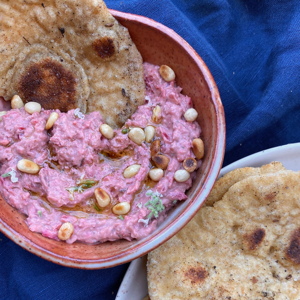 Swiss Chard Stem Tahini Dip & Sourdough Roti