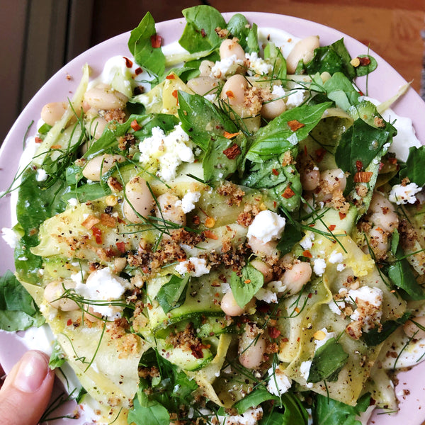 Zucchini Ribbon and Shaved Fennel Salad with White Beans and Basil