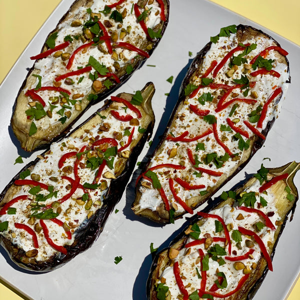 Grilled Eggplant with Roasted Garlic Labneh and Za'atar