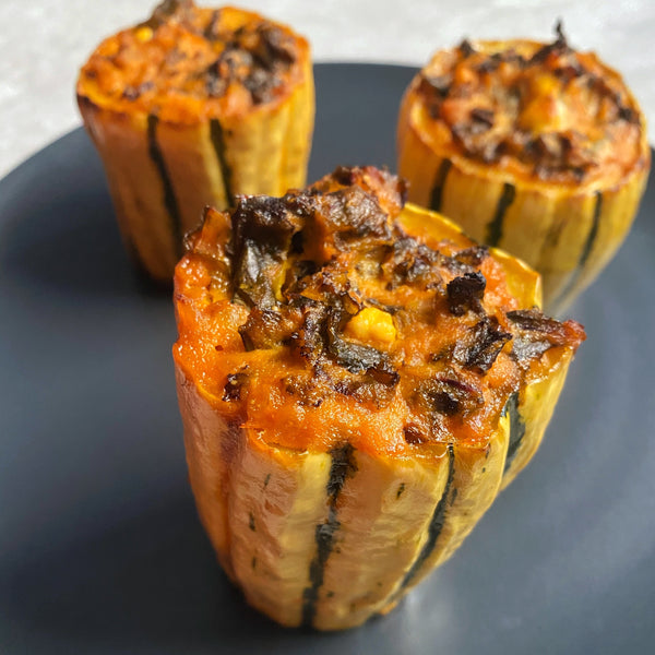 Tomato and Kale Stuffed Delicata Squash