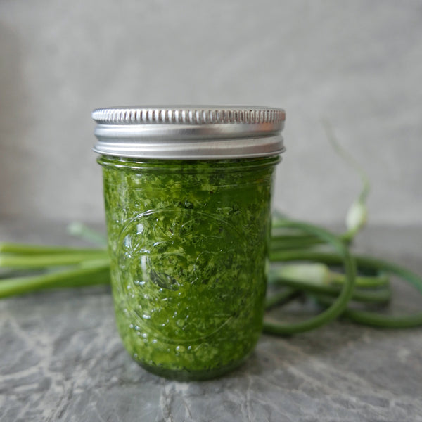 Garlic Scape and Kohlrabi Greens Pesto