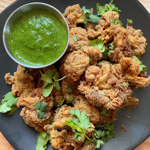 Lion's Mane Pakoras with Green Chutney