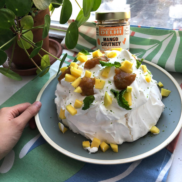 Mango Chutney Pavlova with Whipped Cream