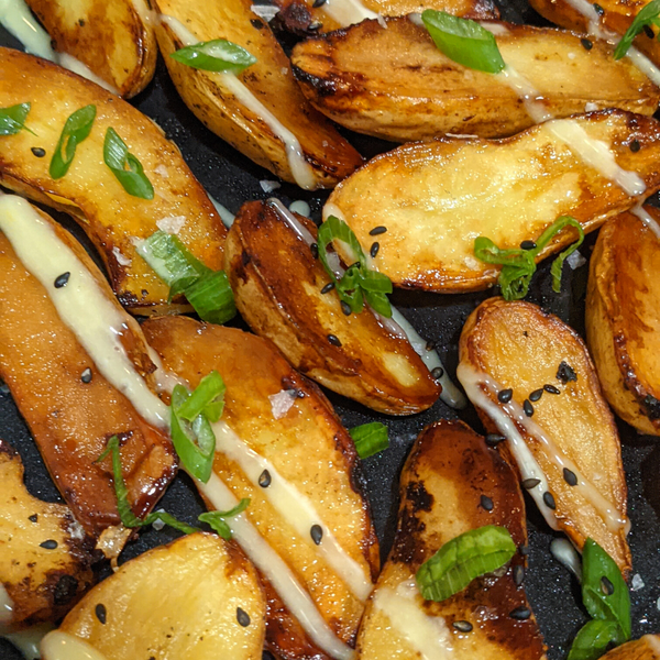 Soy Glazed Fingerling Potatoes with Wasabi Aioli