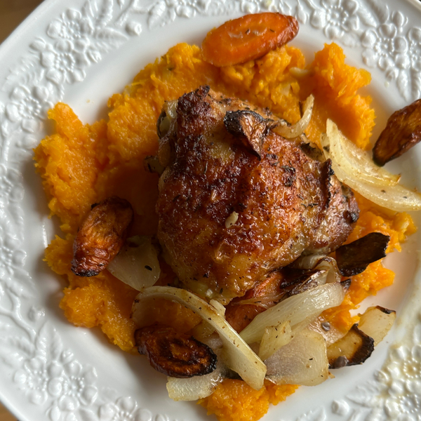 Air Fryer Chicken Thighs with Butternut Squash Puree