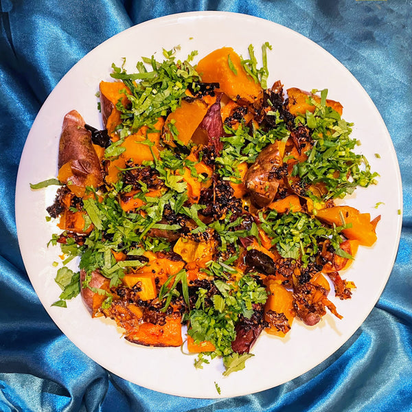 Roasted Squash and Sweet Potato with Chili Crisp