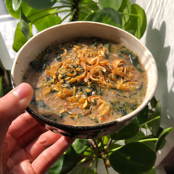 Spinach & Pea Shoot Laing (Filipino Coconut Milk Dish)