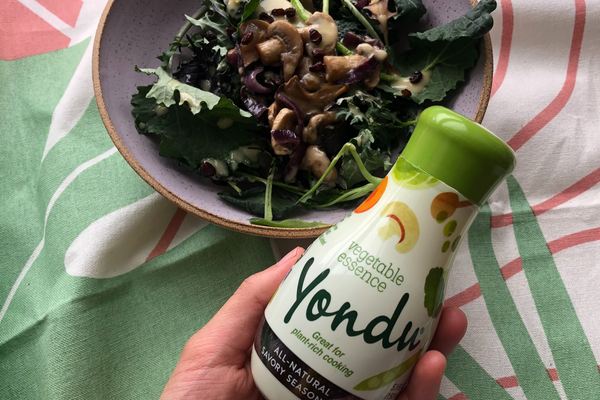 White Button Mushroom & Kale Salad with Yondu-Tahini Dressing