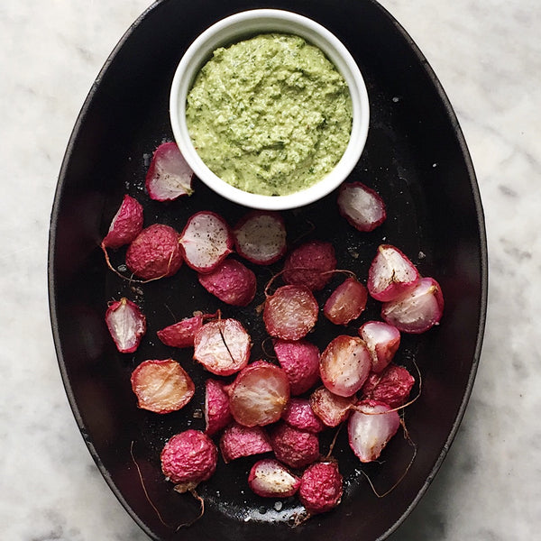 Roasted Radishes with Radish Top Pesto