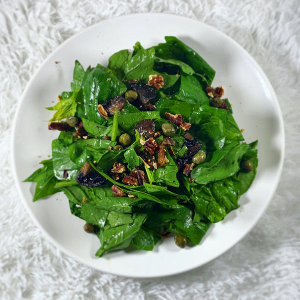 Wilted Spinach, Bacon & Cremini Mushroom Salad