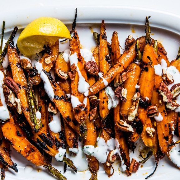 Barbecue Carrots & Turnips with Yogurt & Pecans