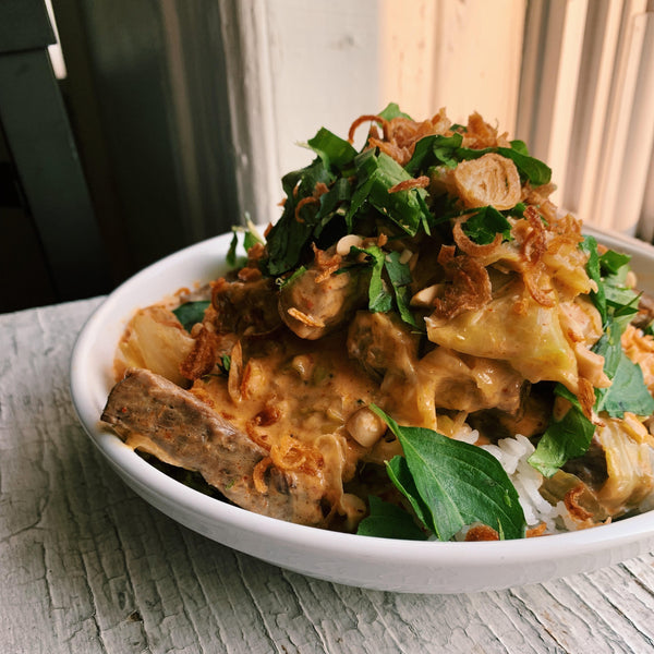 Coconut Curry with Short Ribs and Braised Cabbage