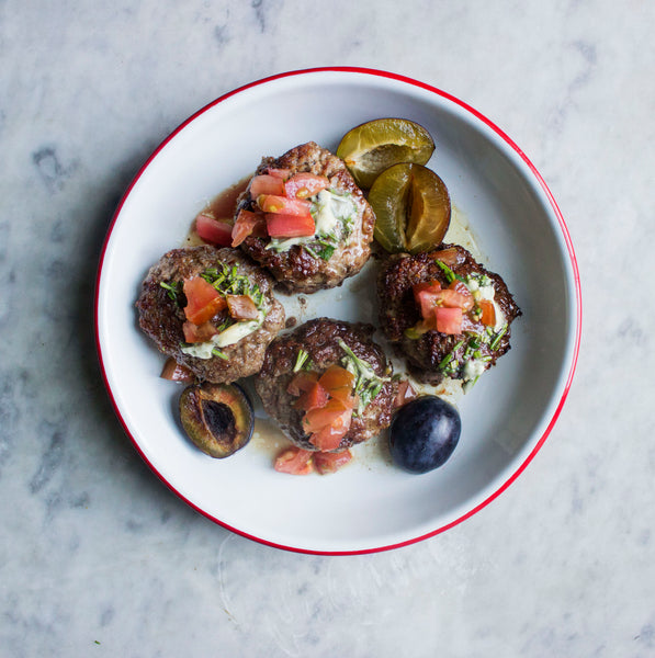 Lamb Patties with Rosemary Butter and Plums