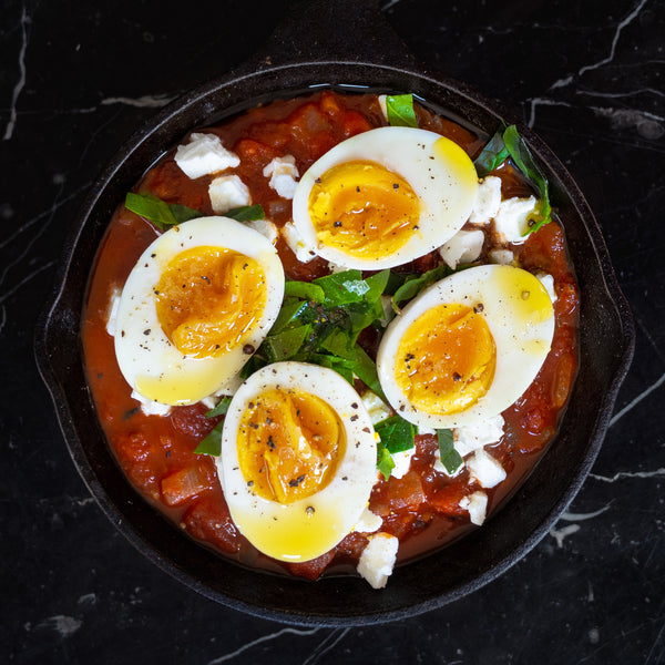 Shakshuka with Feta and Soft Boiled Eggs