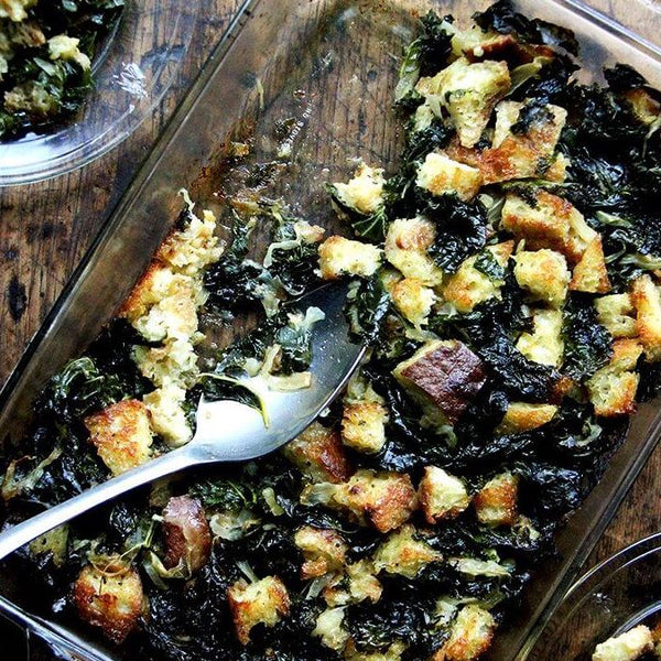 Freezable Stuffing with Kale & Caramelized Onions