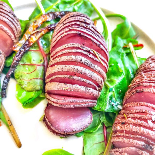 Mini Hasselback Purple Potatoes