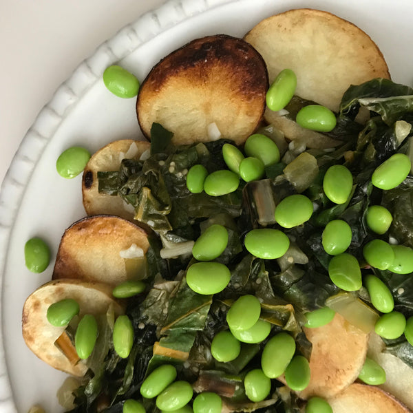 Crispy Potatoes with Tomatillo-Swissh Chard Braise