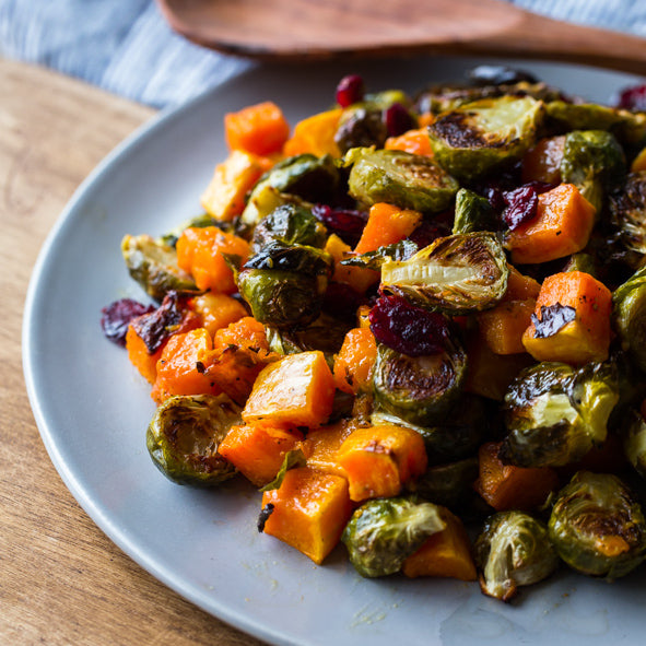 Roasted Brussels Sprouts and Squash with Mustard Vinaigrette