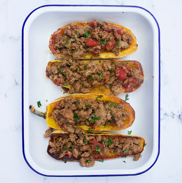 Delicata Squash Boats with Turkey Chili