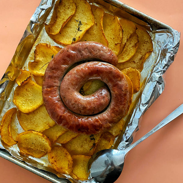 Turkey Apple Sausage and Rutabaga Sheetpan Dinner