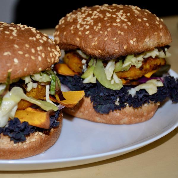 Seasonal Sweet Potato Veggie Burgers